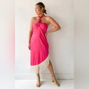 NWT Alden Adair size Medium Fringe Shoshana Dress in pink begonia color
